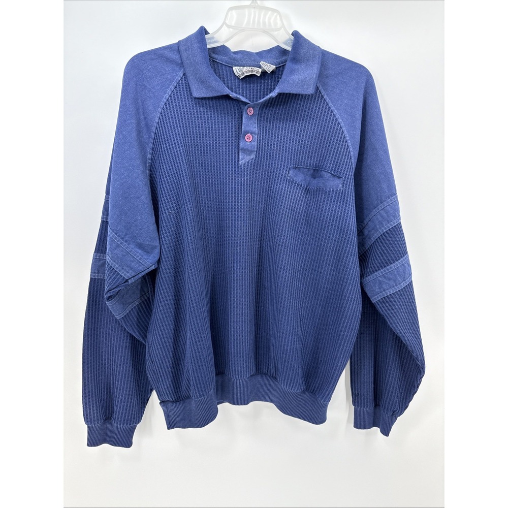 Vintage Knightsbridge‎ Mens Blue Collared Shirt Size XL Ribbed Front Pocket